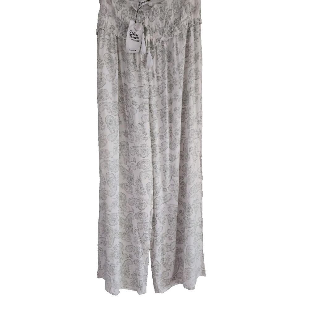Salty Lemon Paisley Pull On Wide Leg Pants Beach Boho Lightweight Resort L NWT